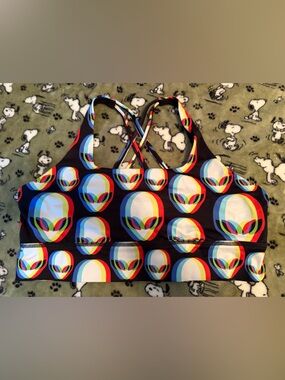 Black Rainbow Alien Print Sports Bra - Unbranded